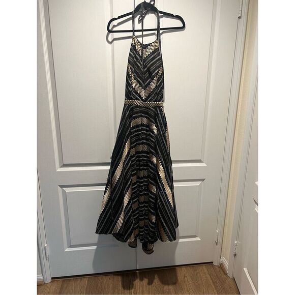 LACE the Label Black gold jacquard Midi Halter Dress Vacation size S NWT$590 - Picture 4 of 7